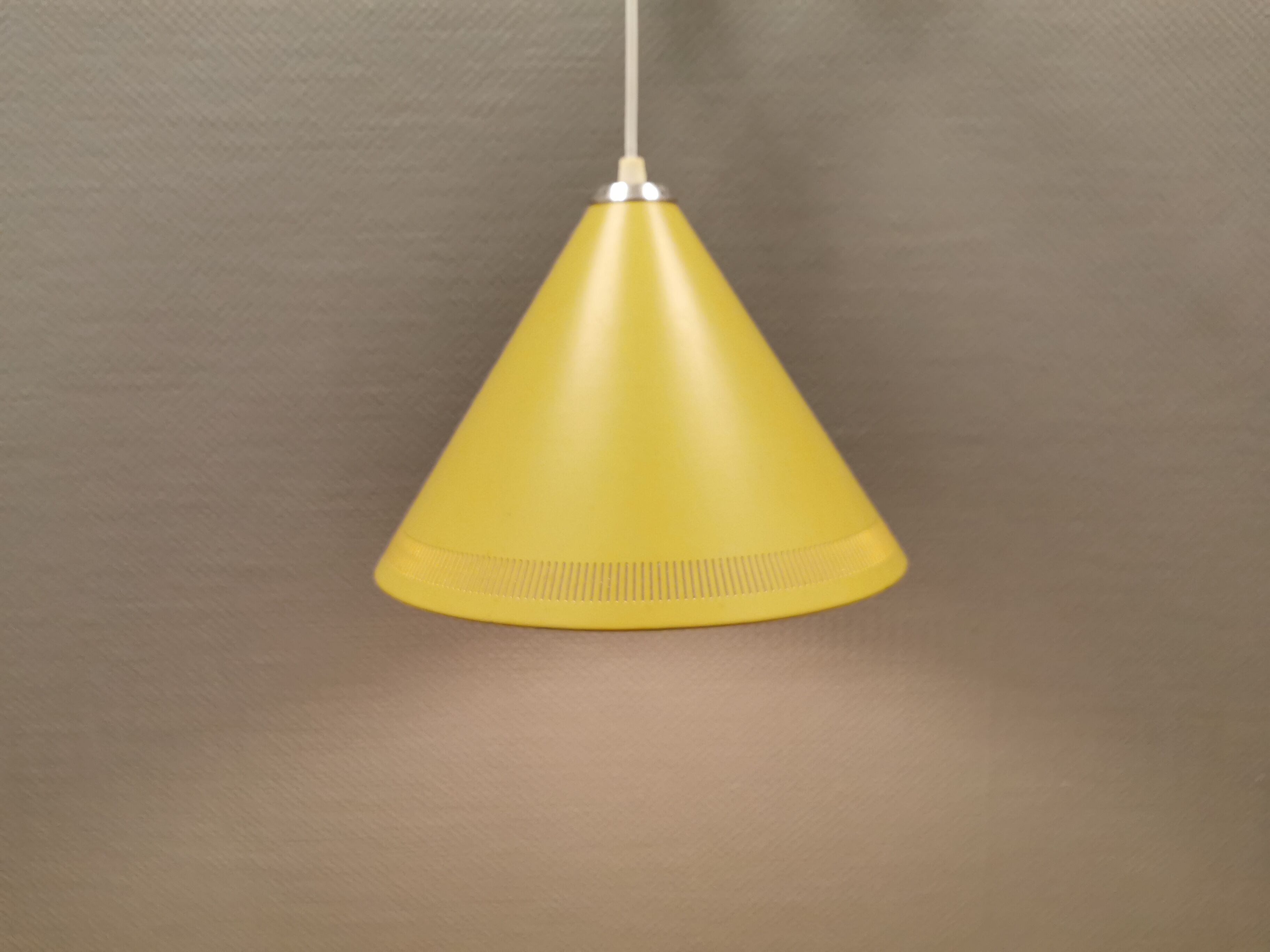 Original Danish corn yellow Lyfa cone pendant from 1972