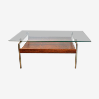 Coffee table glass and teak - 50s