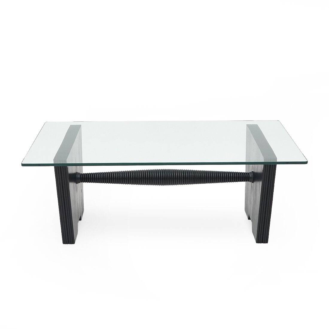 Coffee table with a glass top and black stained wood frame, 1930s.