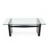 Coffee table with a glass top and black stained wood frame, 1930s.