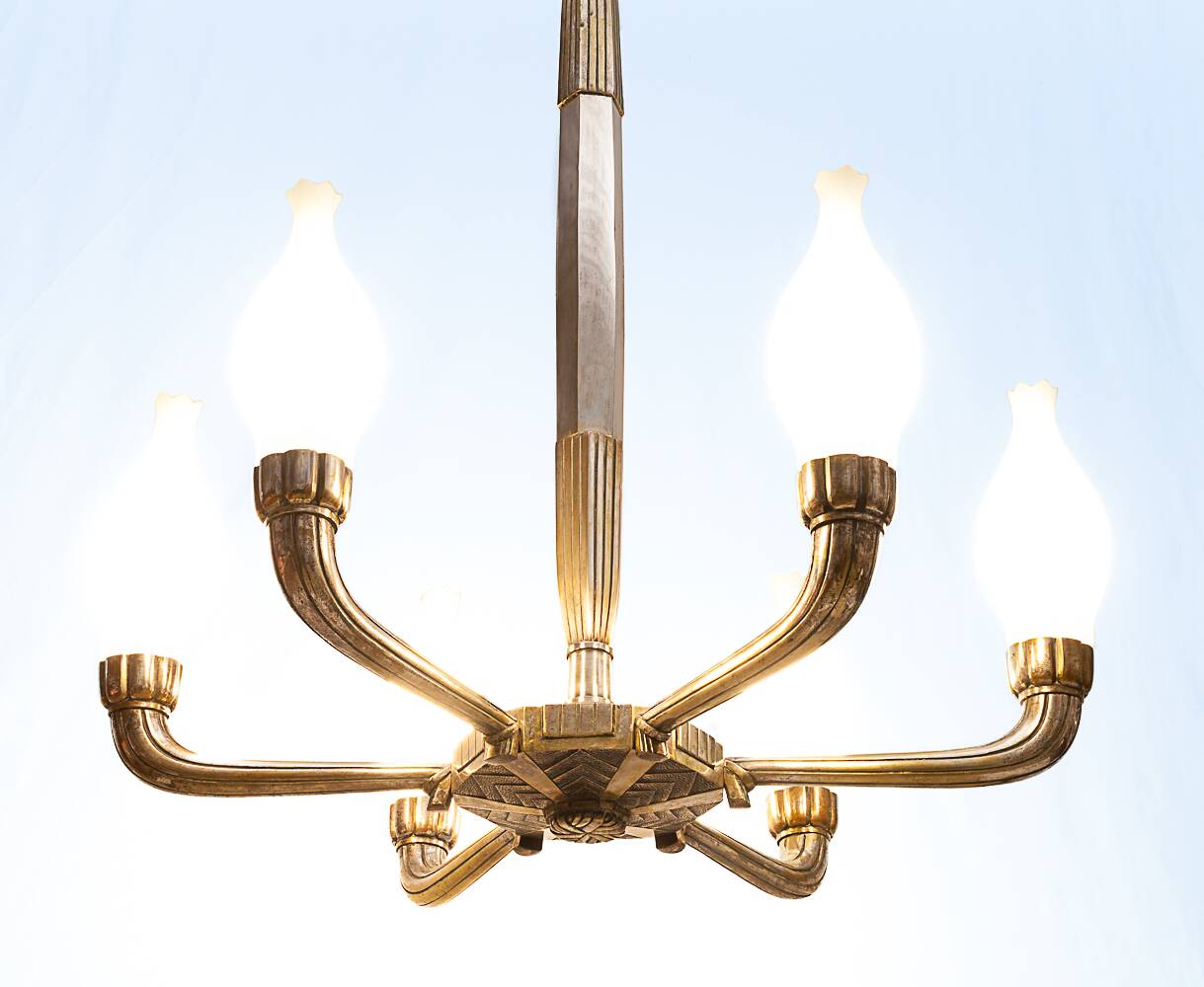 Art Deco silver-plated brass chandelier, 1920