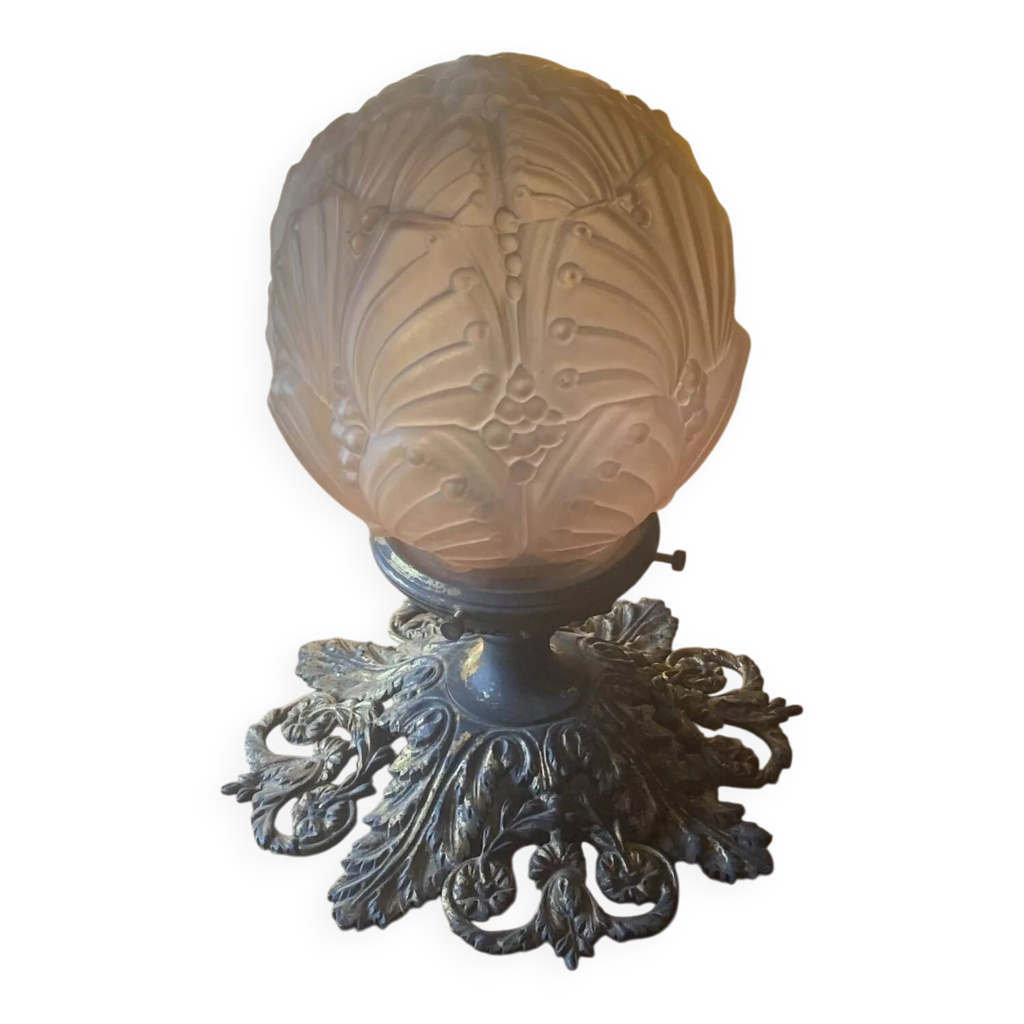 Superbe lustre bronze doré pate de verre art nouveau gilded bronze chandelier - France