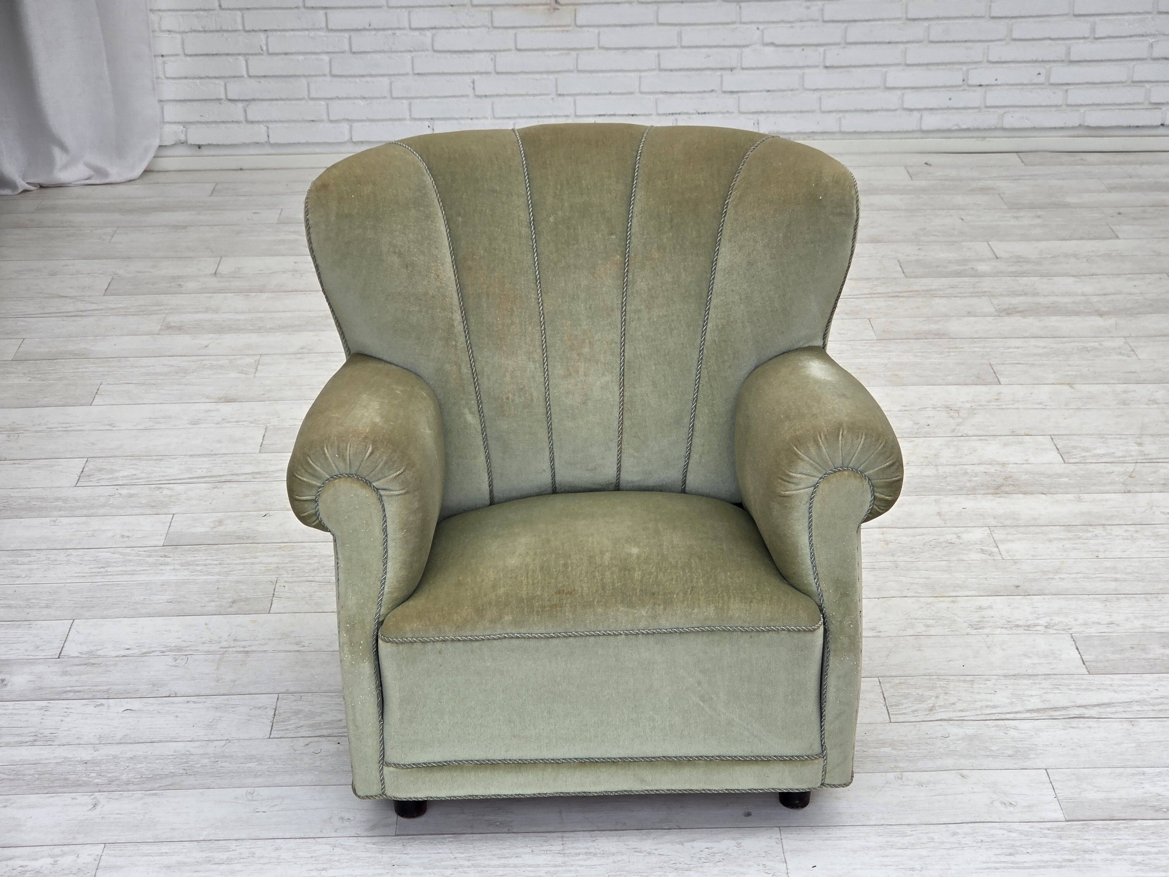 1970s, Danish relax armchair, light green furniture velour