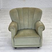 Fauteuil relax danois des années 1970, velours d'ameublement vert clair