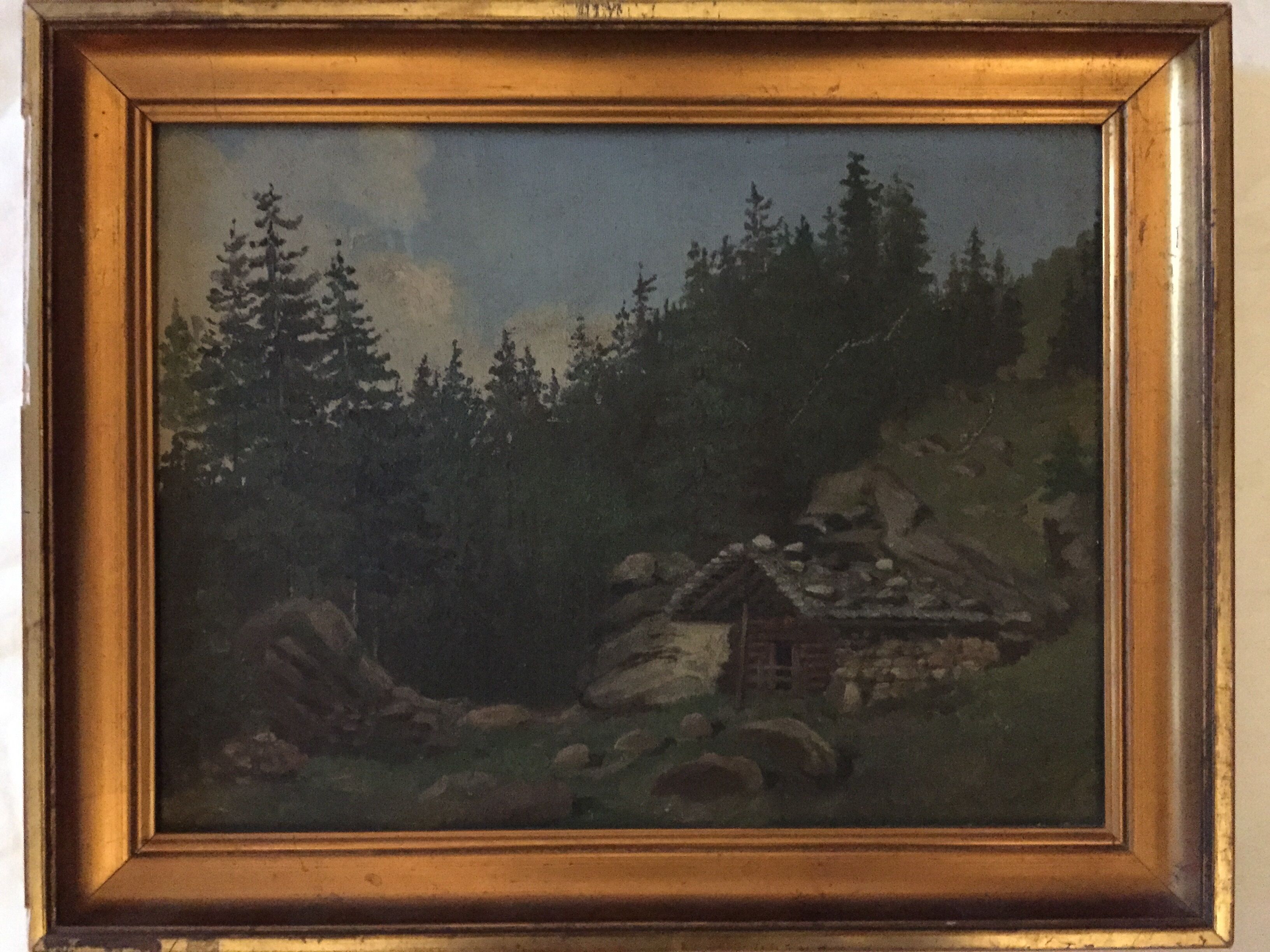 Oil on panel Chalet in the mountains
