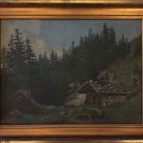 Oil on panel Chalet in the mountains