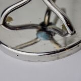 Pair of art deco candlesticks in stainless steel 3 flames and blue stones, Spain, 1970