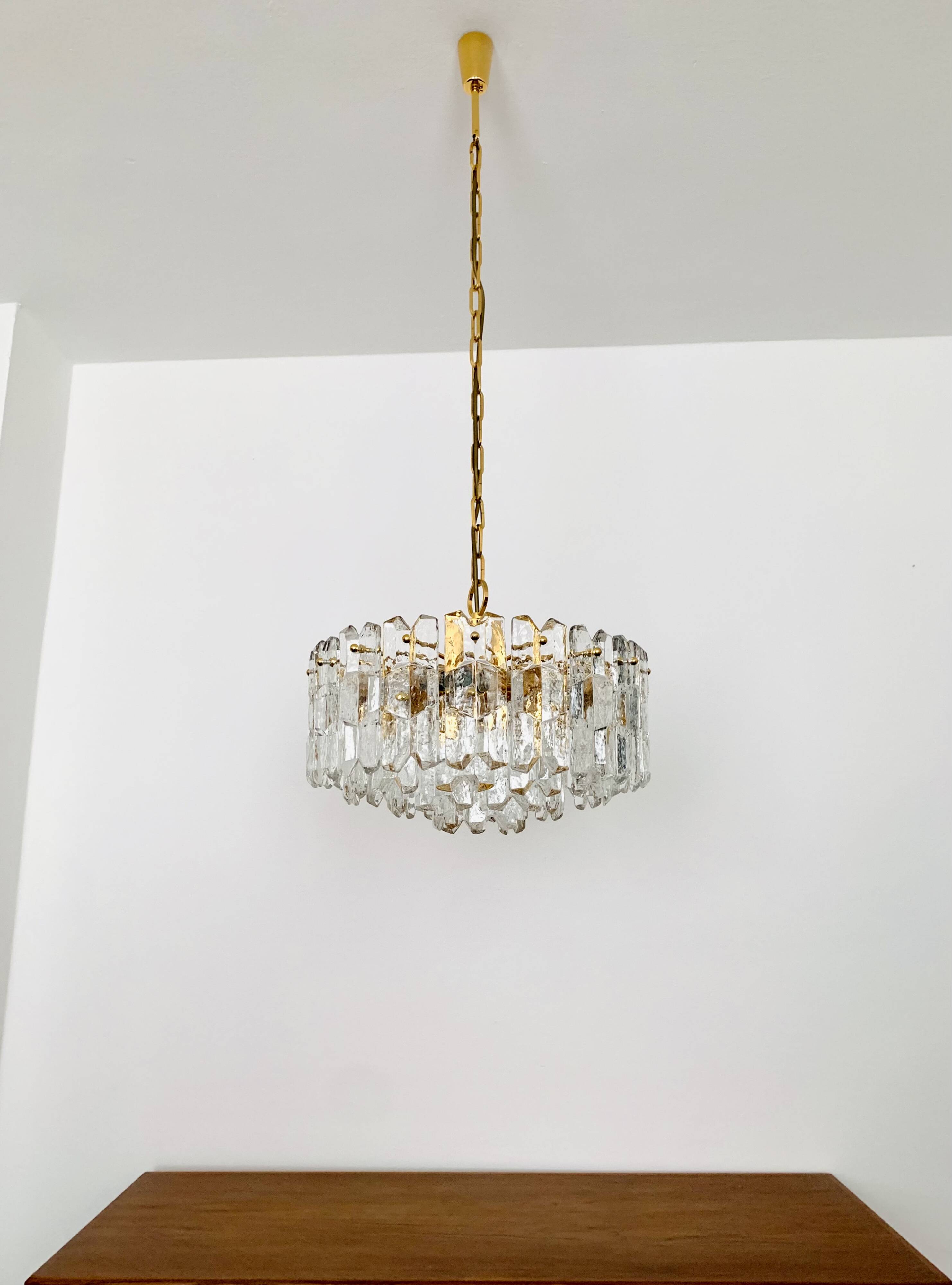 Large Austrian Palazzo Ice Glass Chandelier by J.T. Kalmar