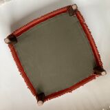 Vintage Jean Roche pouf in orange velvet with fringes