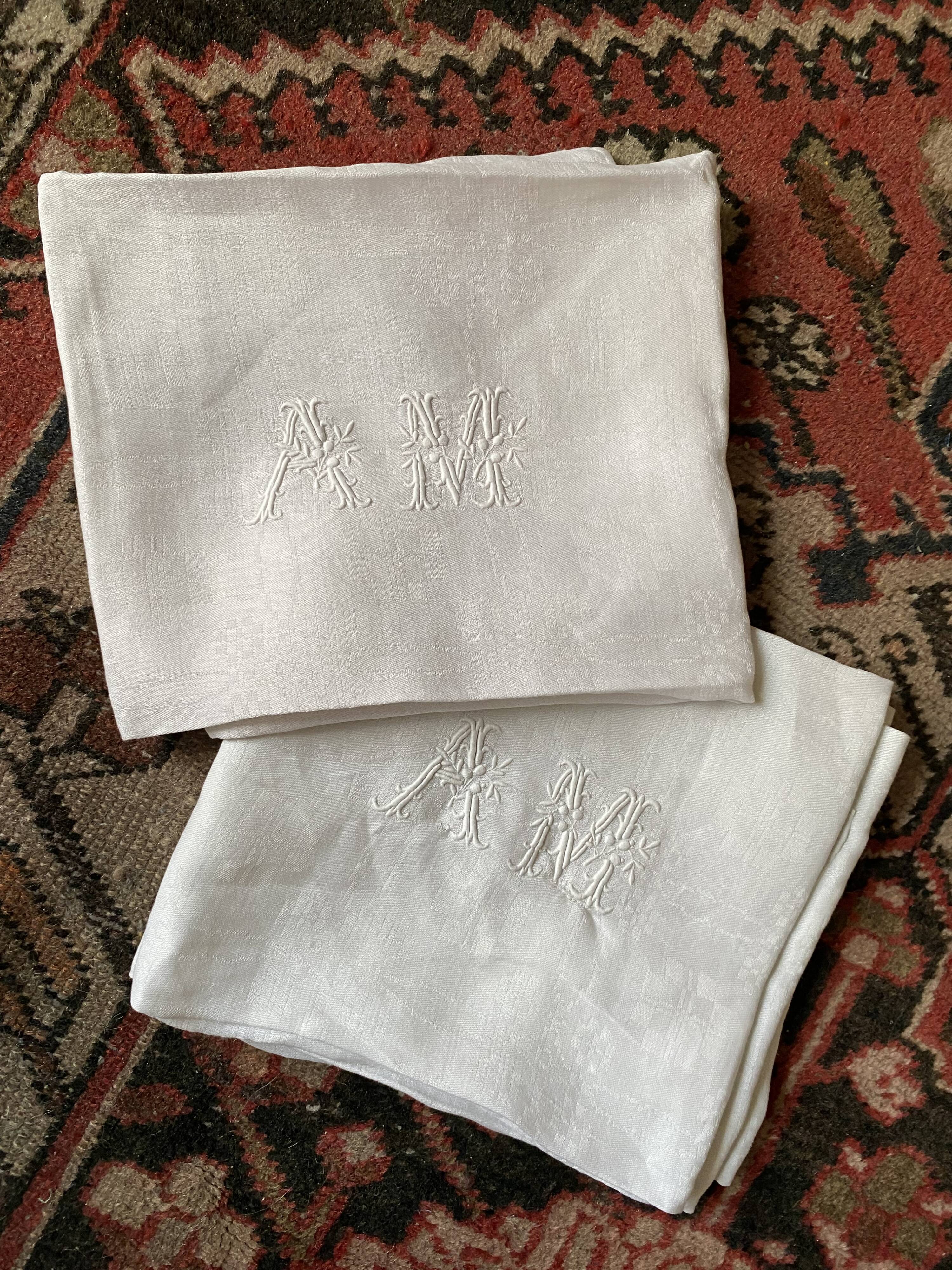 6 towels XIXth s linen and damask silk A M