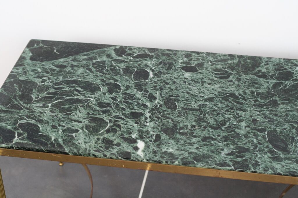 Green marble coffee table and vintage brass gold metal 60s