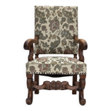 1950s, Scandinavian highback armchair, furniture fabric, oak wood.