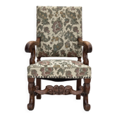 1950s, Scandinavian highback armchair, furniture fabric, oak wood.