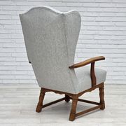 1950s, Danish high-backed armchair, reupholstered, wool, oak wood.