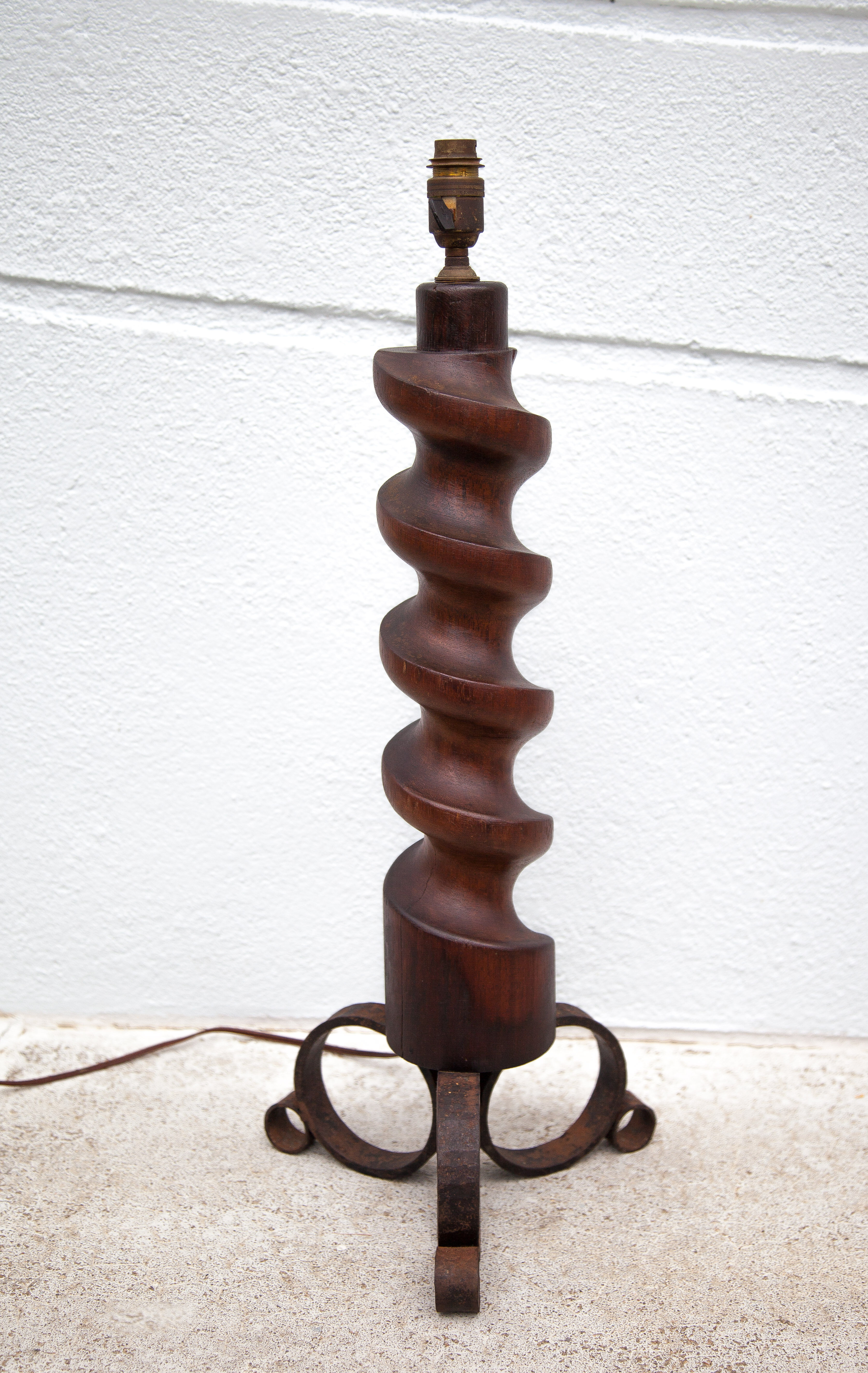 Vintage lamp foot x 2, floor lamp, floor lamp, twisted wood lamp and wrought iron, chalet