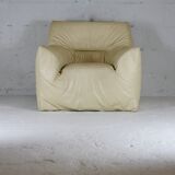 Leather armchair and cream-coloured foam, France , circa 1970