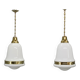 Pair of 1930s Peter Behrens Luzette pendants in opaline glass and brass
