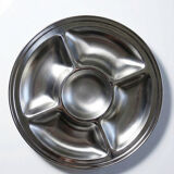 Large compartmented stainless steel hors d'oeuvre platter by Guy Degrenne, France, vintage.