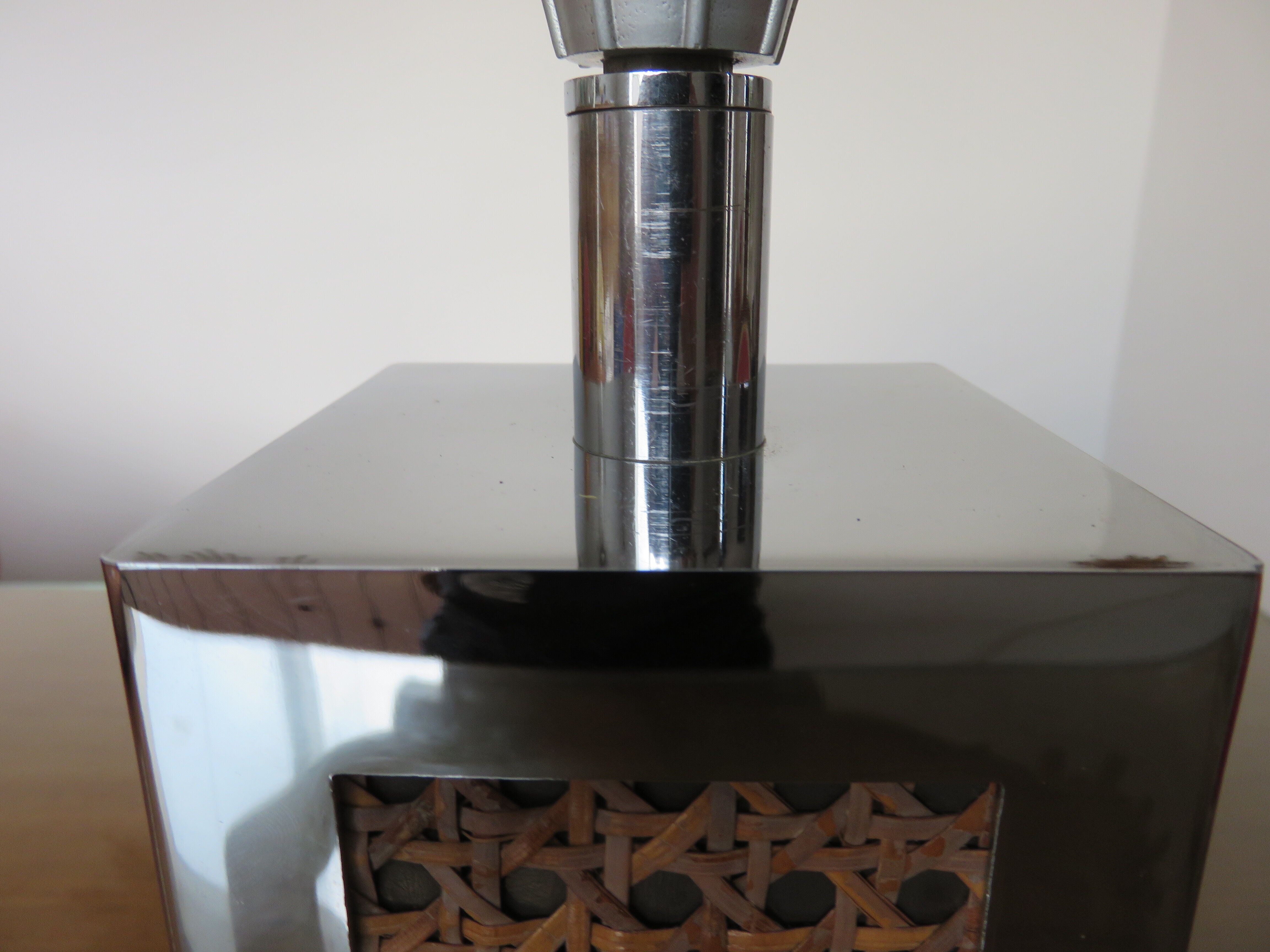 Lamp in chrome metal and 70's caning