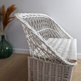 Banquette coffre de rangement fauteuil vintage enfant en rotin osier
