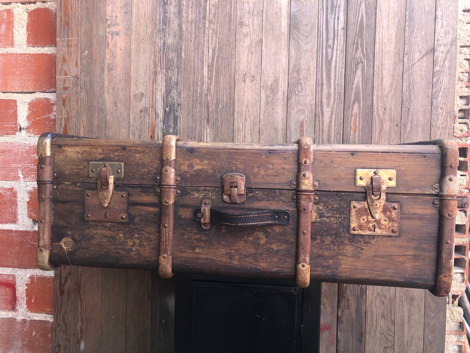 Old wooden transport trunk late 19th century vintage