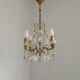 Vintage 4-Light Bronze, Glass & Crystal Chandelier with Amber Glass Drops