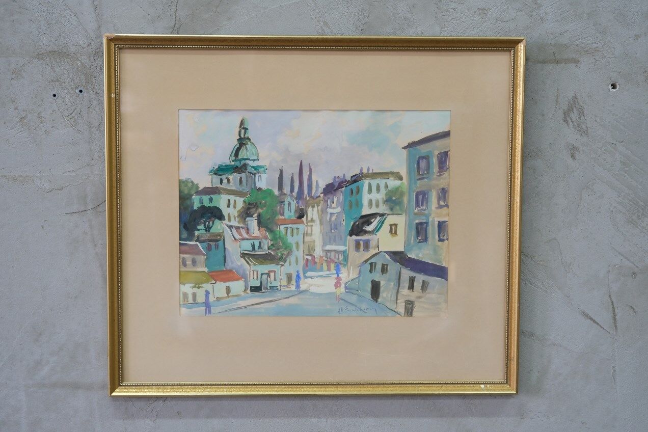 Jack Eichborn, Swedish Modern Cityscape, 1960s, Watercolor.