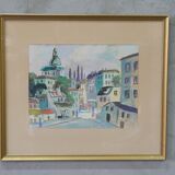 Jack Eichborn, Swedish Modern Cityscape, 1960s, Watercolor.