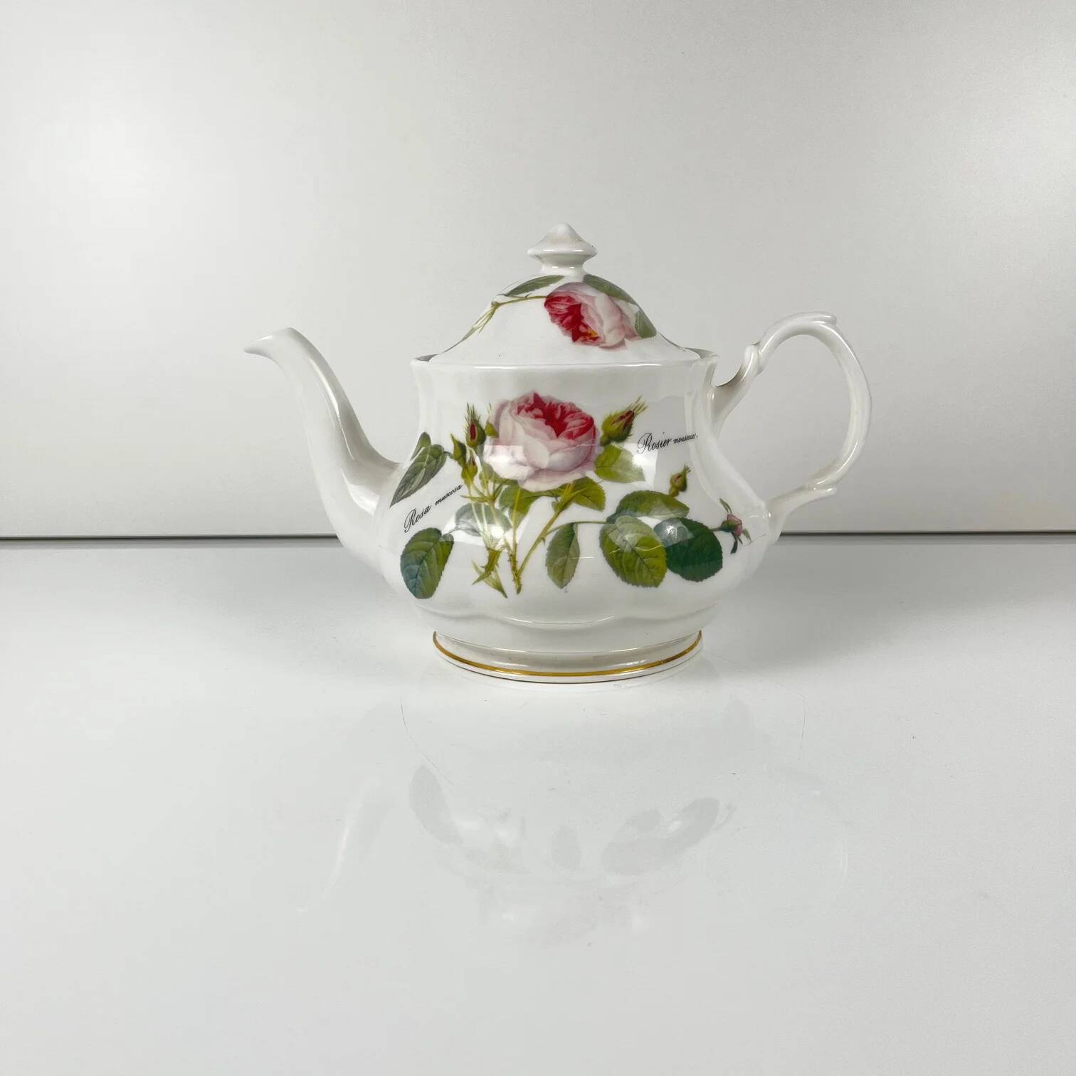 Redouté rose teapot, Roy Kirkham, England, 1996