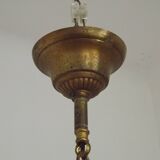 Small French Vintage Brass Single Light 4-Sided Crystal Cage Chandelier