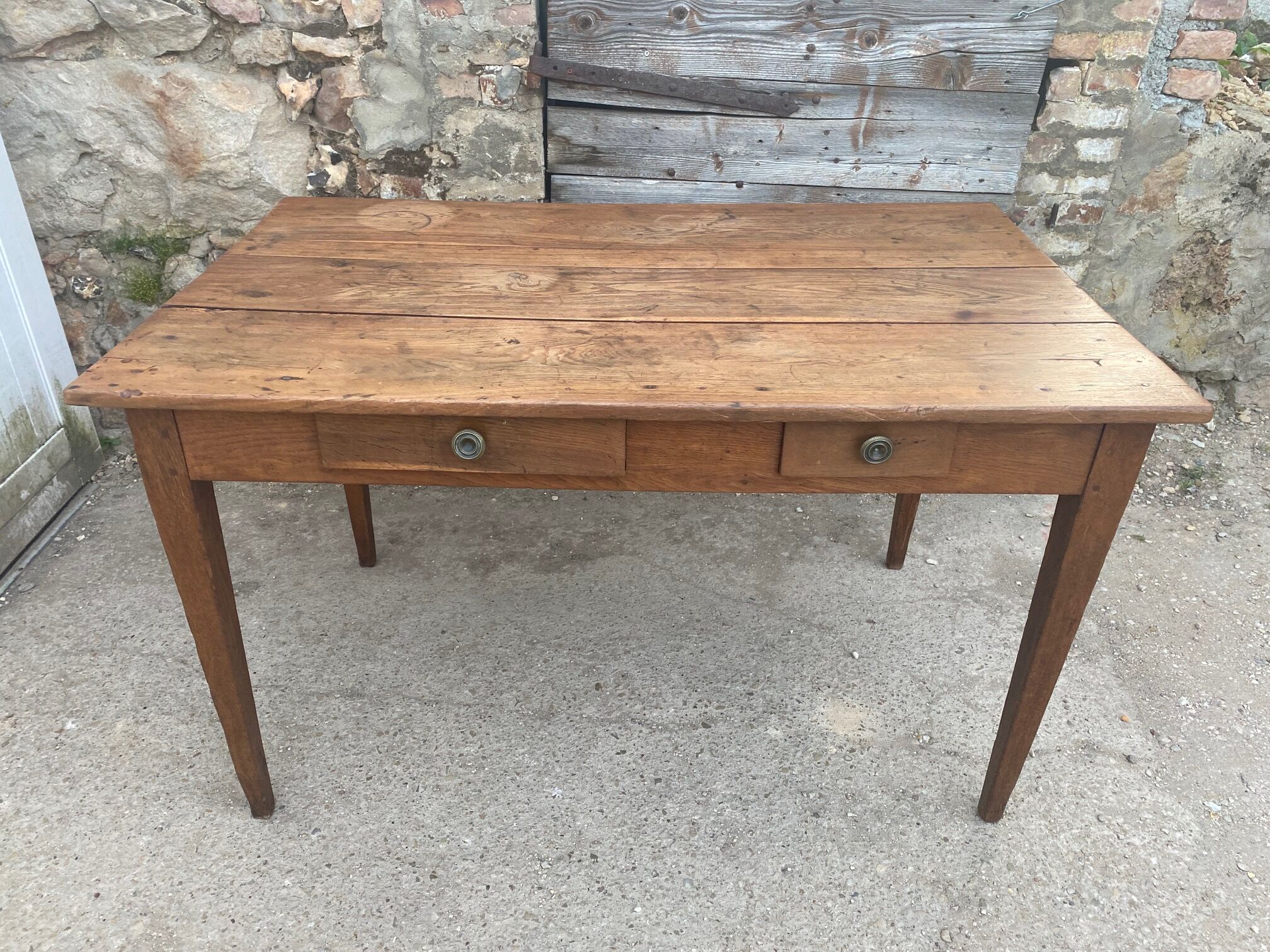Solid oak farmhouse table with 2 drawers 1900