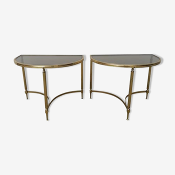 Set of 2 vintage brass coffee tables, 1970