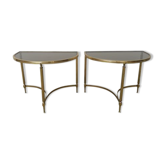 Set of 2 vintage brass coffee tables, 1970