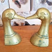 Delightful Pair of Vintage French Heavy Ornamental Brass Duck Bookends  3617