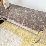 1970s marble and chrome metal coffee table