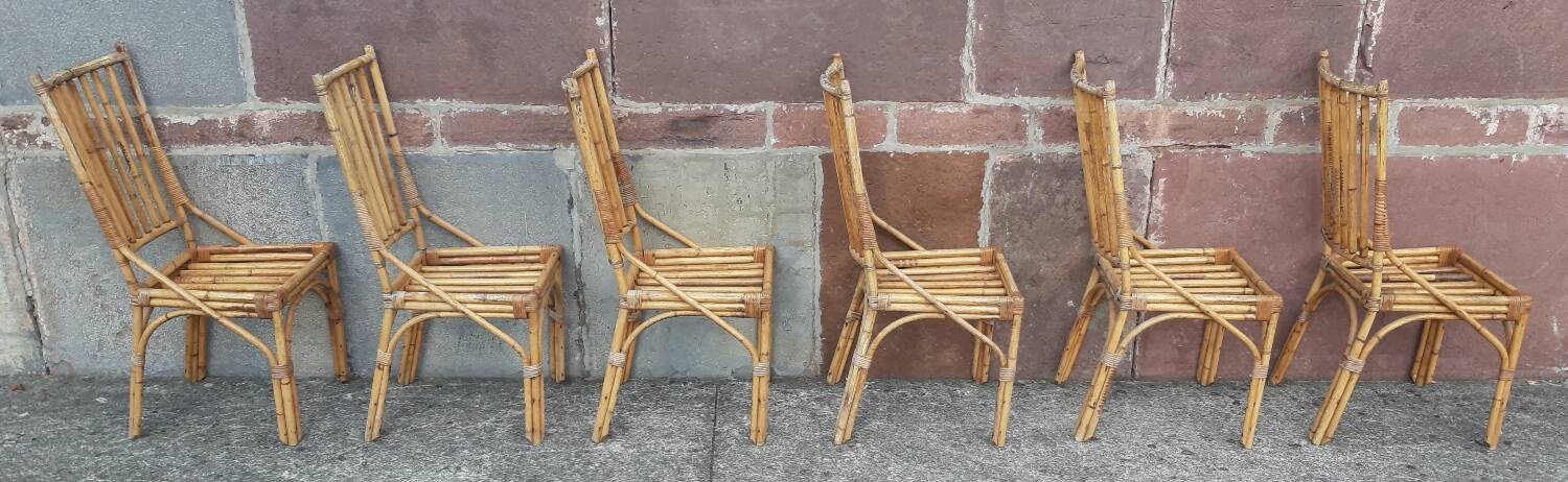 Table and 6 chairs made of bamboo and rattan