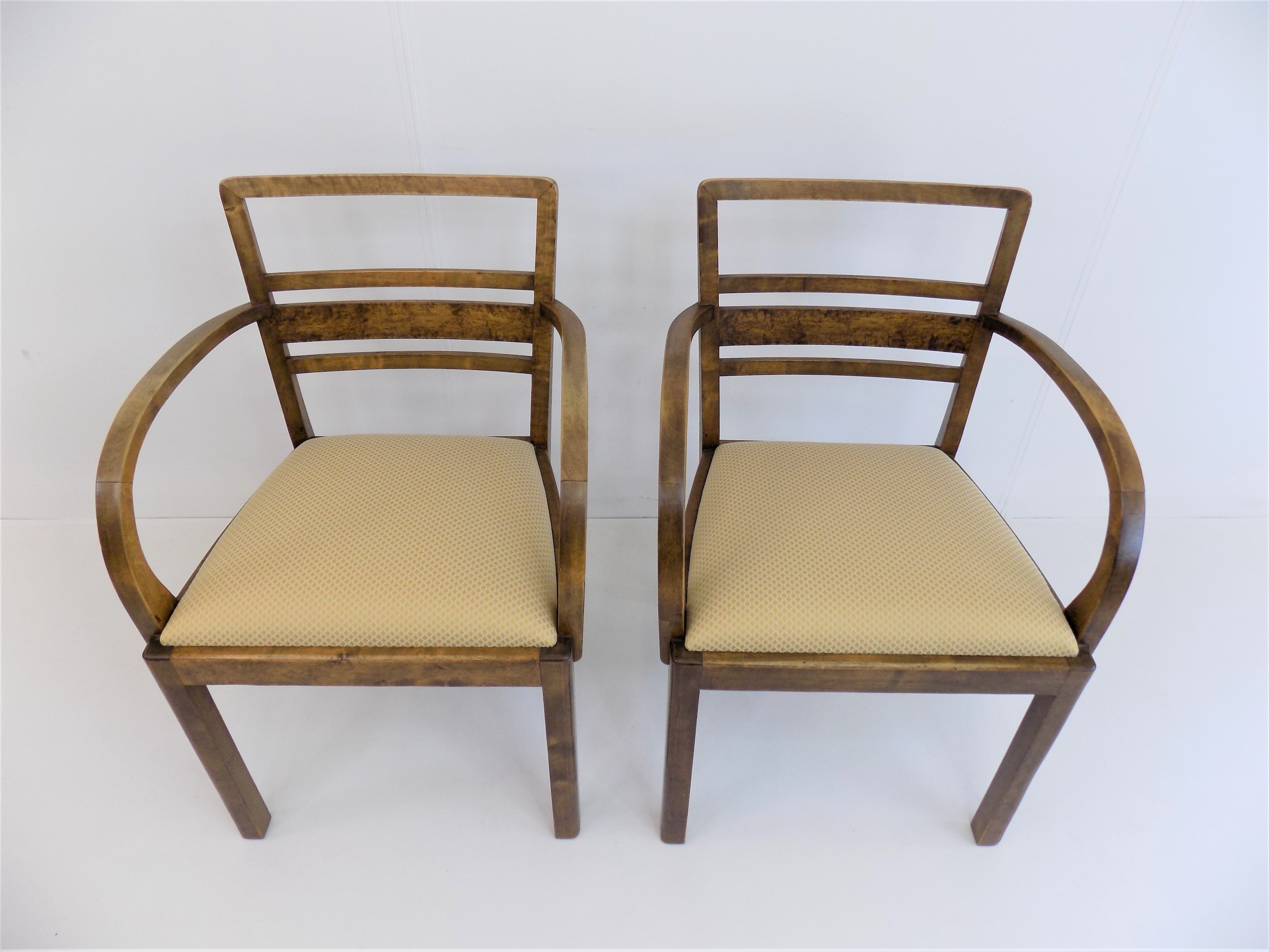 Set of 2 Art Deco chairs in birch burl