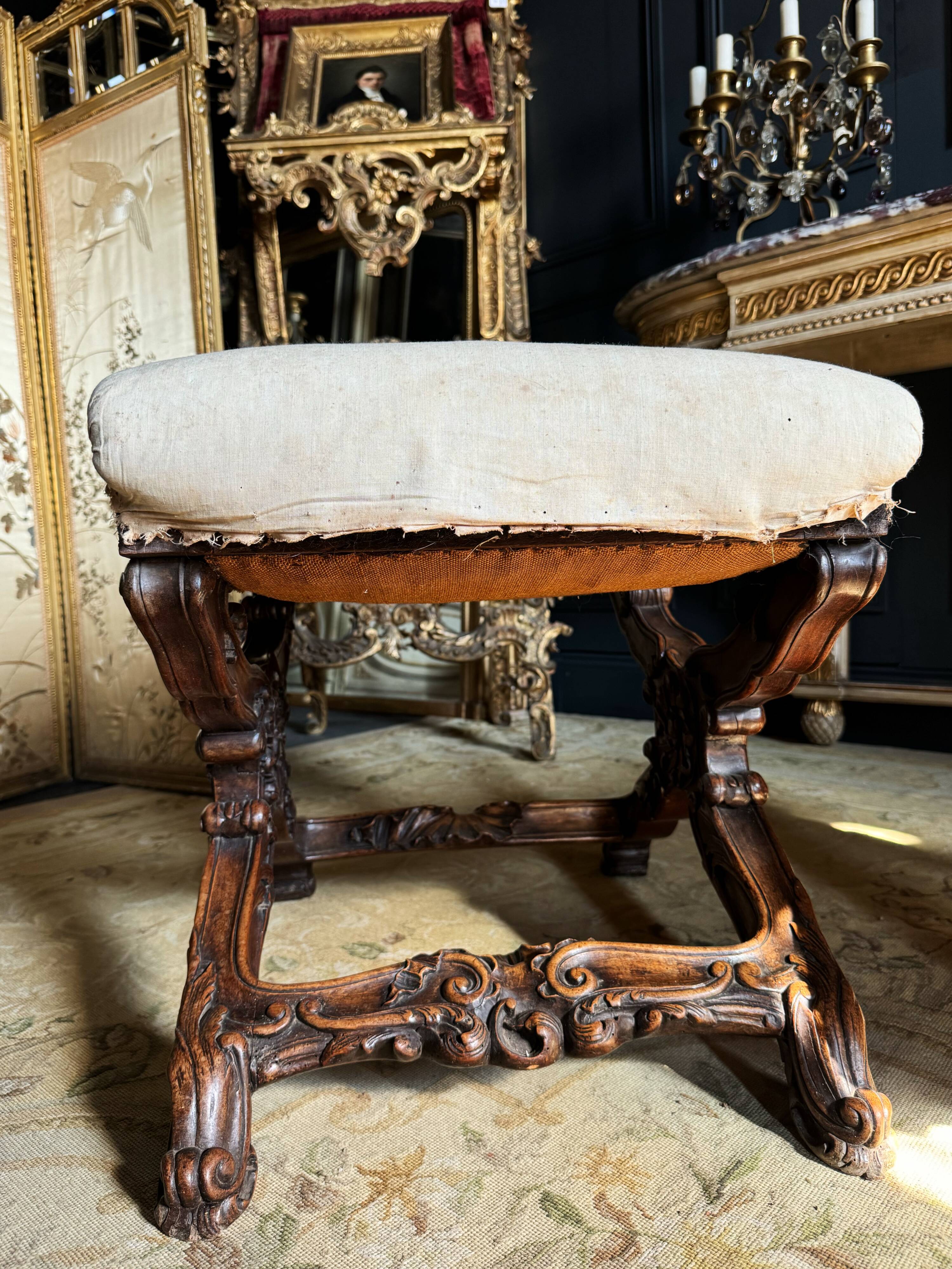 Pair of late 19th century Louis XV style carved wood curules