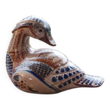 Ceramic signed duck in glazed stoneware, vintage 1960.
