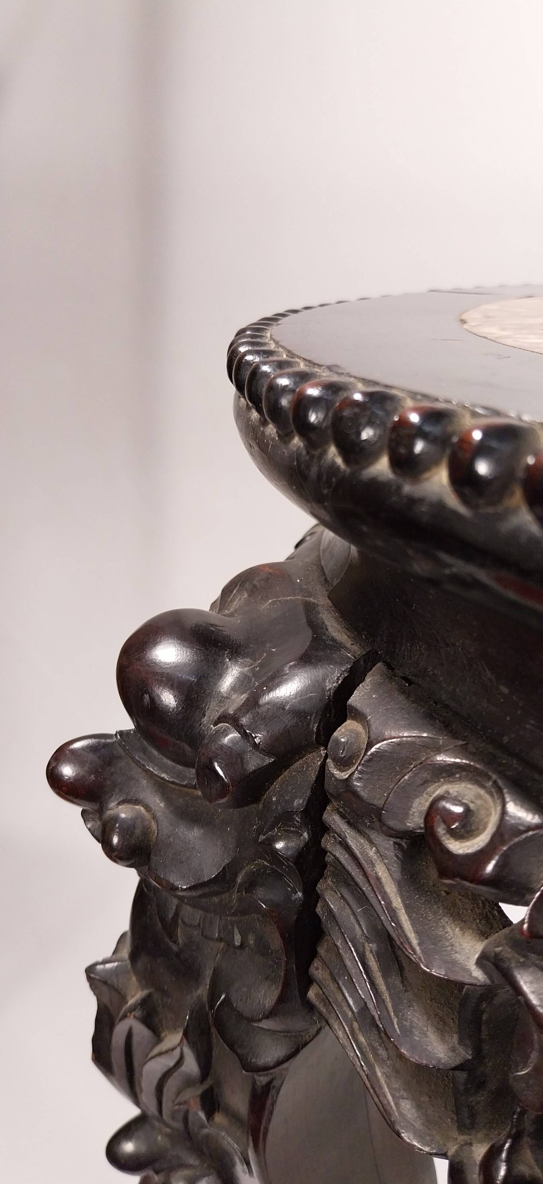 China, 19th century ironwood and marble pedestal coffee table