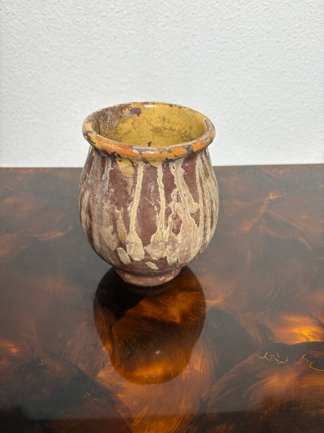 Petit pot à graisse, pot à foie gras, confit, en terre cuite vernissée