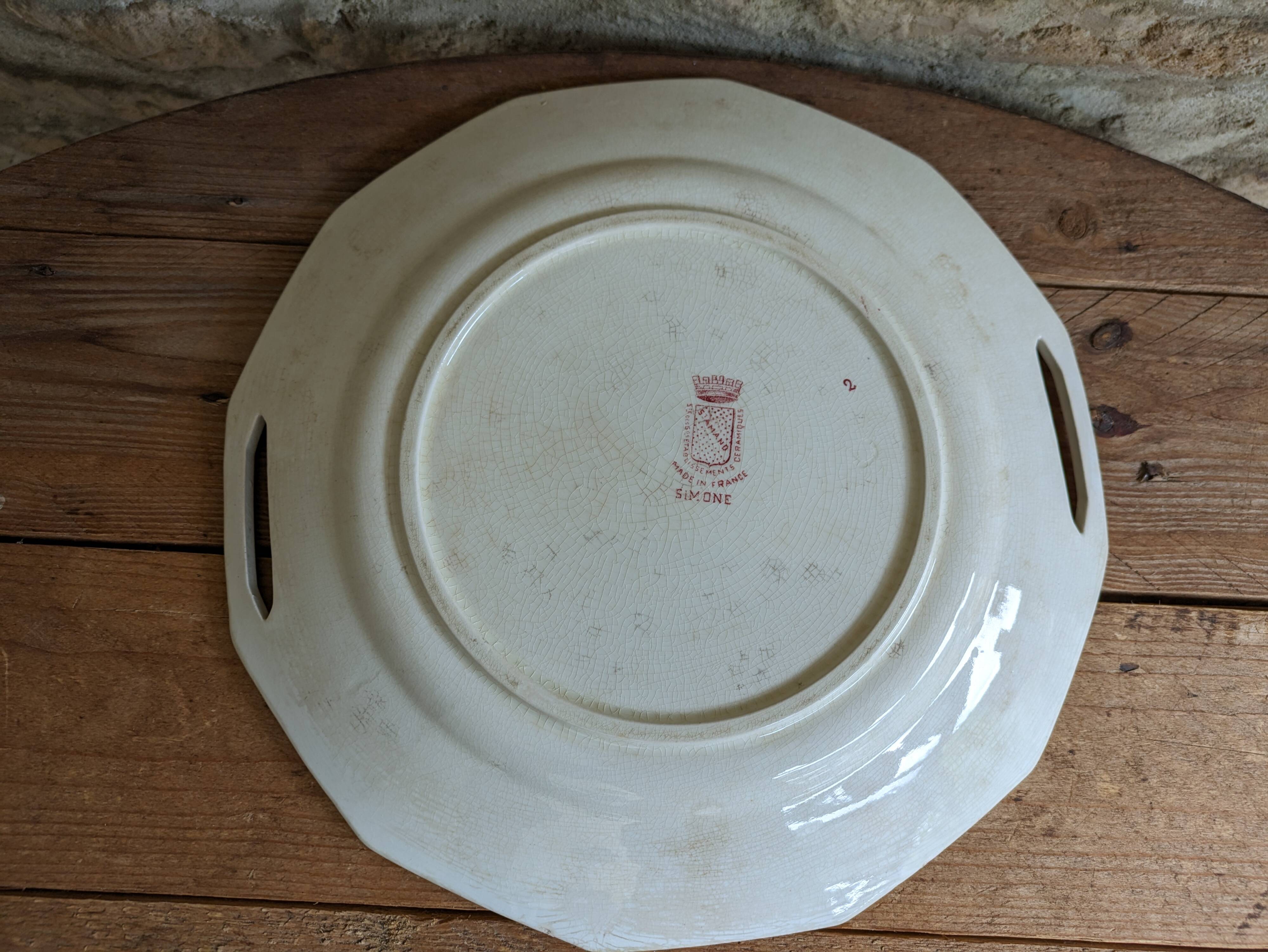 Plate with handles, Saint Amand ceramic serving dish, Simone model