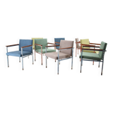 1960s Set of Eight Iron and Wood Armchairs/Dining Chairs,Czechoslovakia