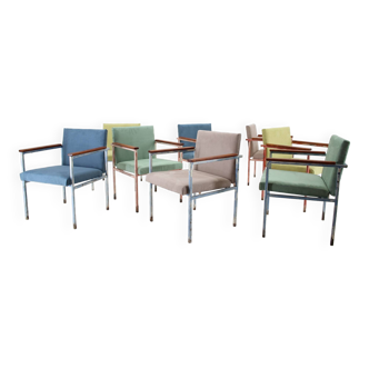 1960s Set of Eight Iron and Wood Armchairs/Dining Chairs,Czechoslovakia