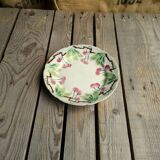Old decorative plate in barbotine by luneville cherry motif