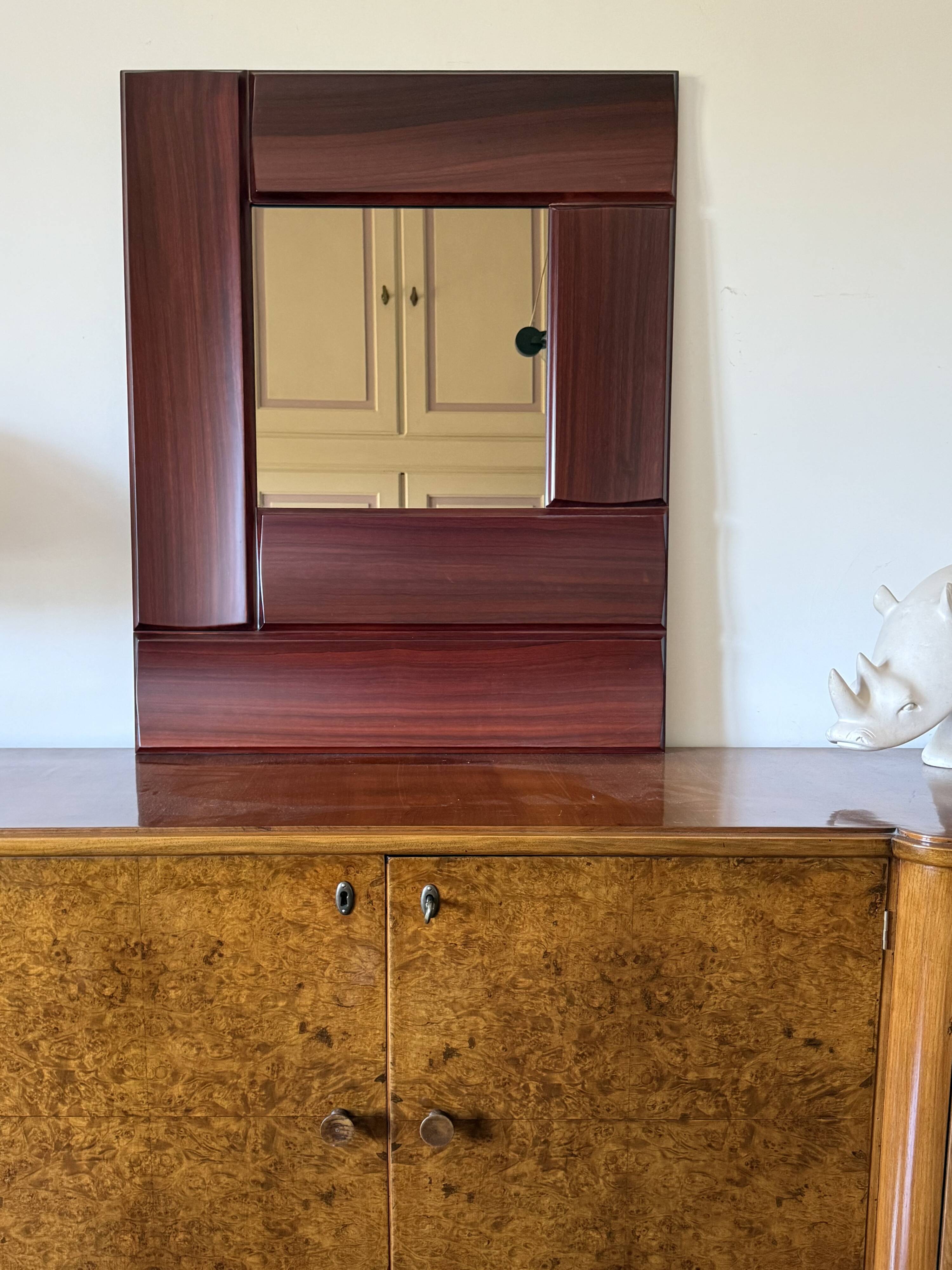 Luciano Frigerio, mod. Tartaro solid padouk mirror, Frigerio di Desio 1970s