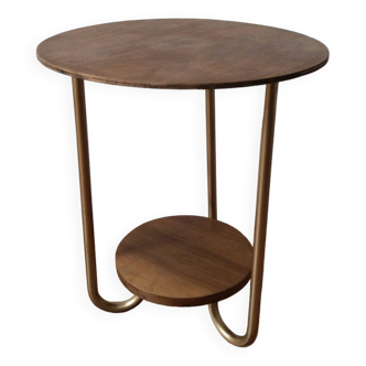 Table ronde vintage en bois , pieds tripode dorés