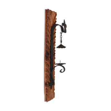 Wall candle holder in wood and metal, 1960s