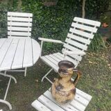 Complete garden furniture set in wood and metal