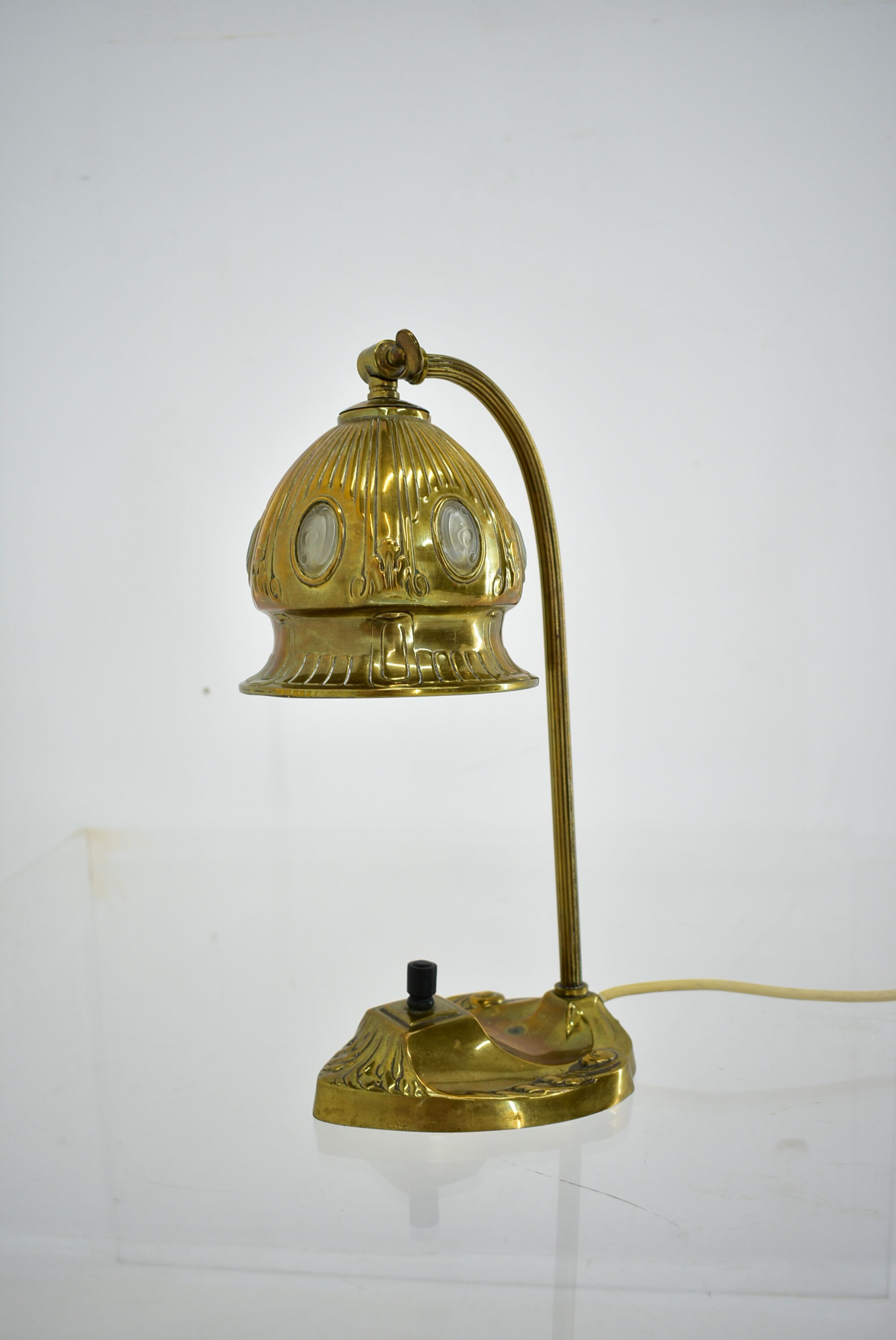 Brass Glass Vintage Table Lamp Style Vienna Secession, 1930s, Austria